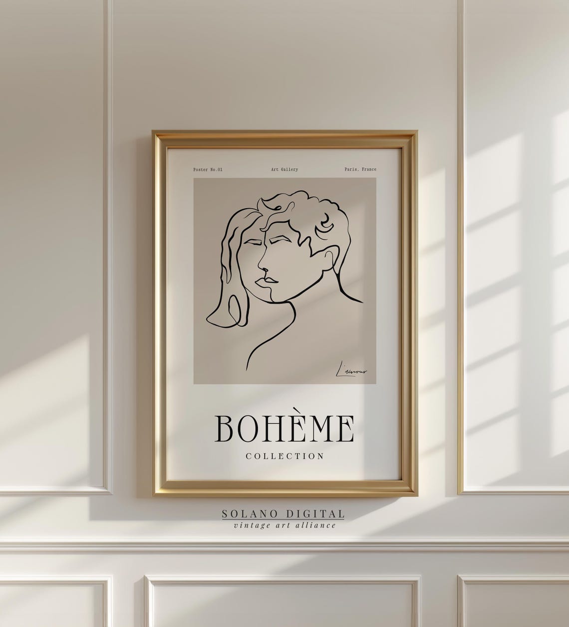 Boheme Minimalist Line Art Couple Kiss Romantic Drawing Art Poster