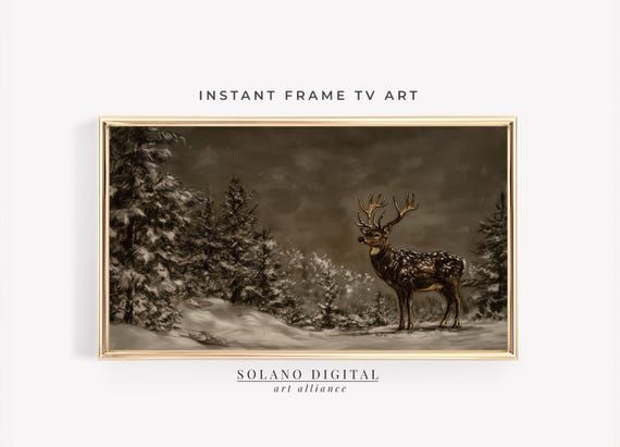 Frame Tv Art Christmas Winter Deer Moody For The Rustic Dark Vintage