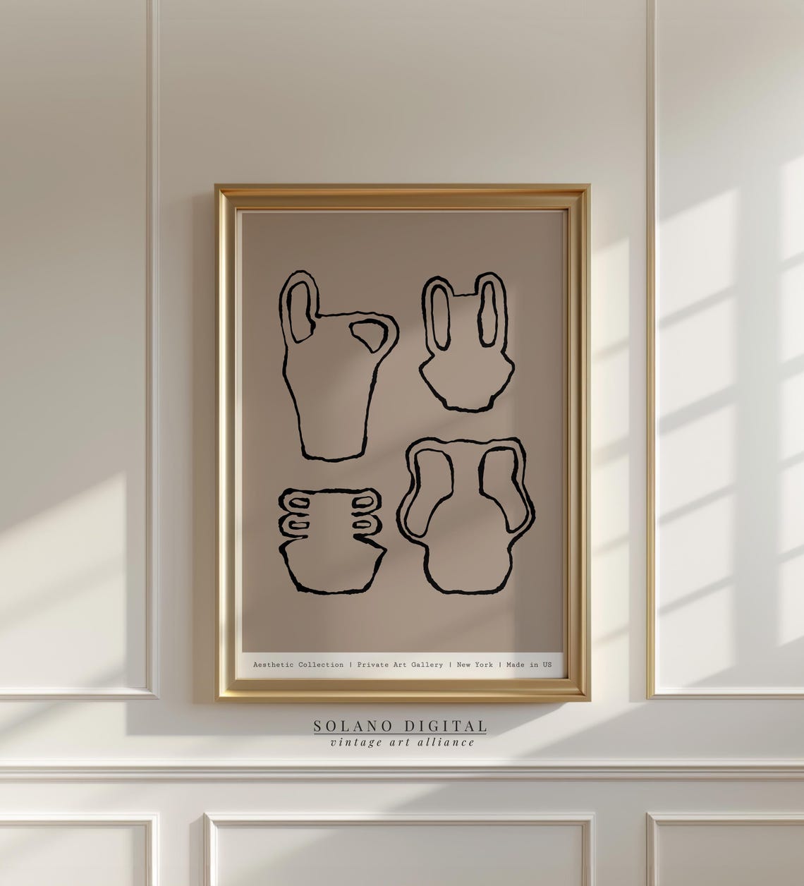 Abstract Pottery Wall Art Minimalist Vase Line Drawing Neutral Modern For Kitchen Dining Room Or Gallery Decor