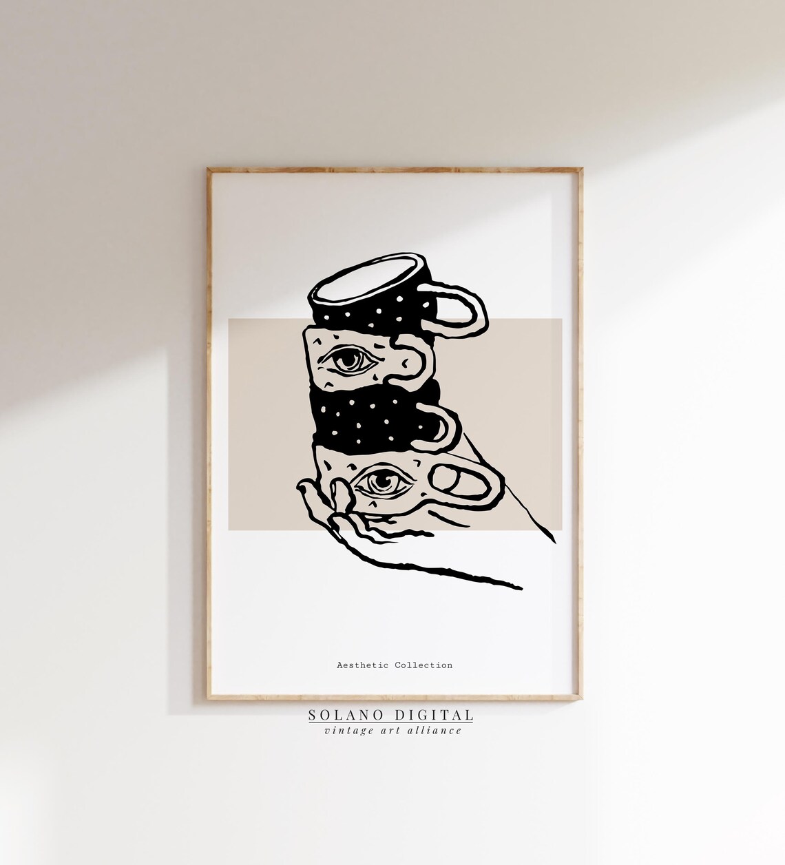 Surreal Coffee Mug Eye Illustration Line Art Print