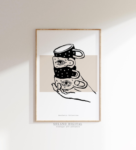 Surreal Coffee Mug Eye Illustration Line Art Print