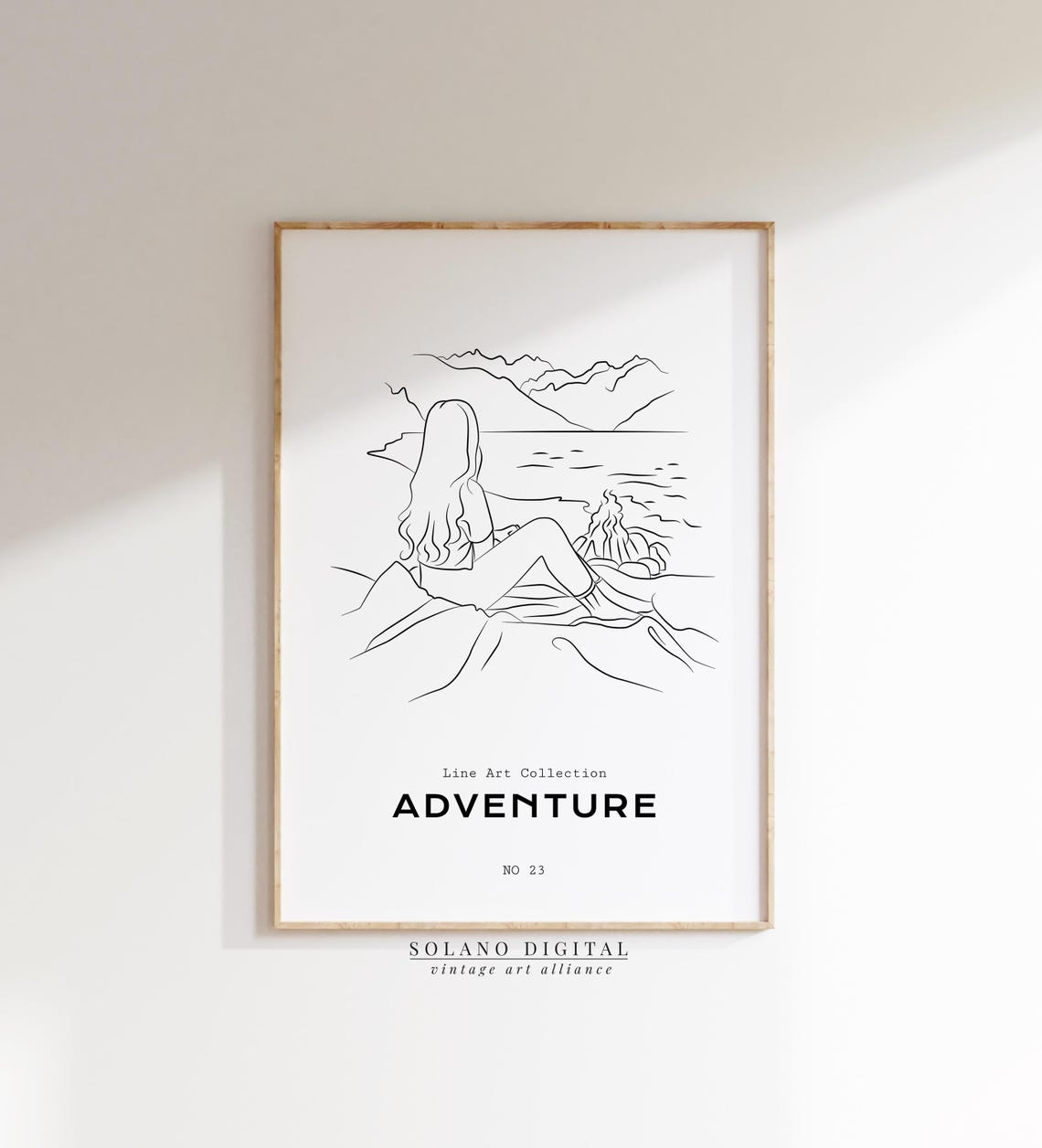 Adventure No 23 Girl Campfire Mountain Minimalist Line Art Poster
