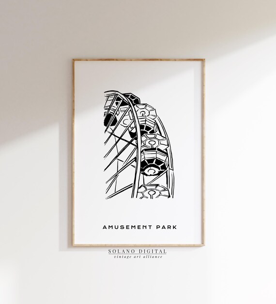 Ferris Wheel Line Art Amusement Park Wall Modern Minimalist Travel Print Black And White Carnival Illustration