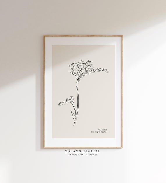 Minimalist Botanical Line Drawing Freesia Flower Art Elegant Wall Decor For Living Room Or Bedroom
