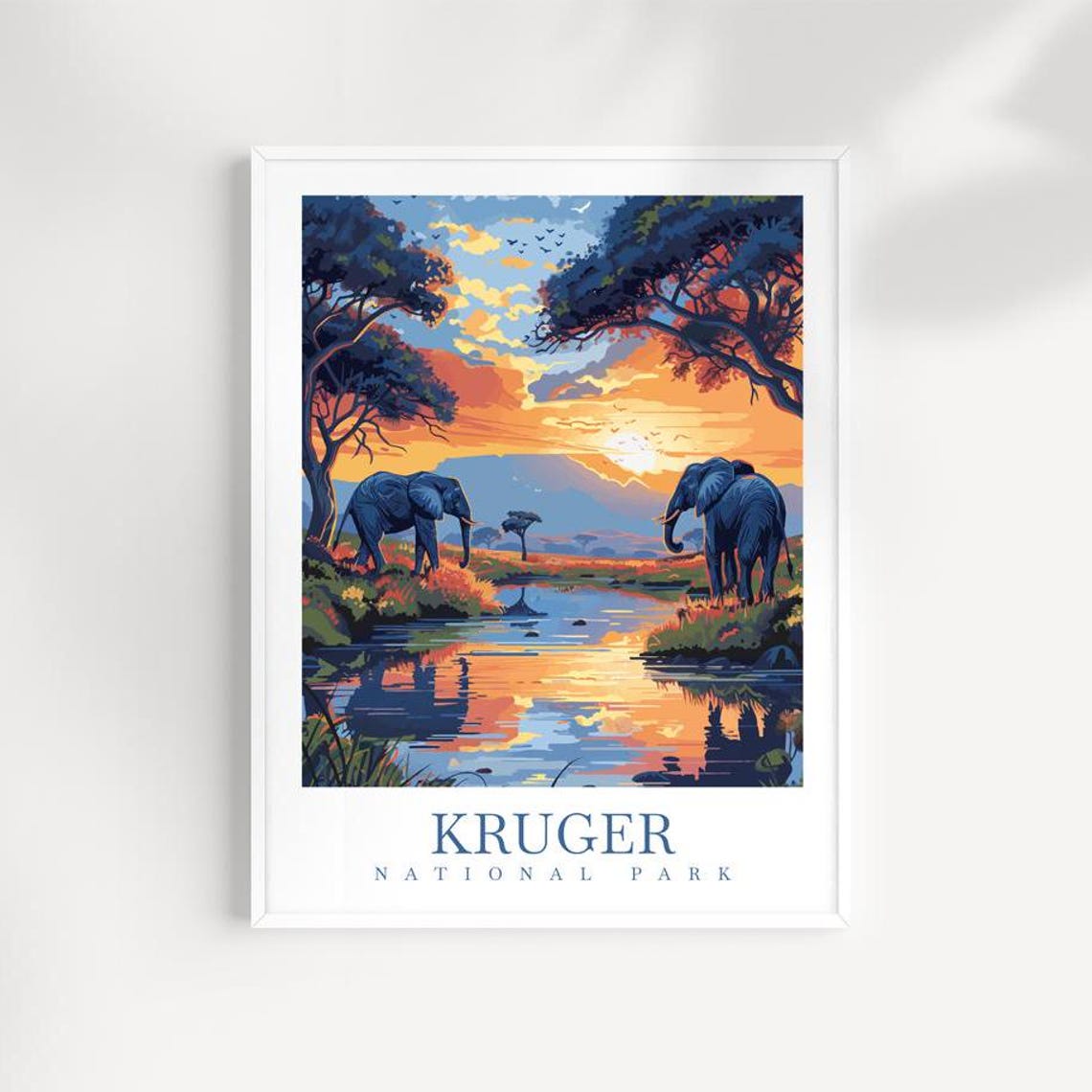 Kruger National Park Elephant Herd Sunset River Safari Poster