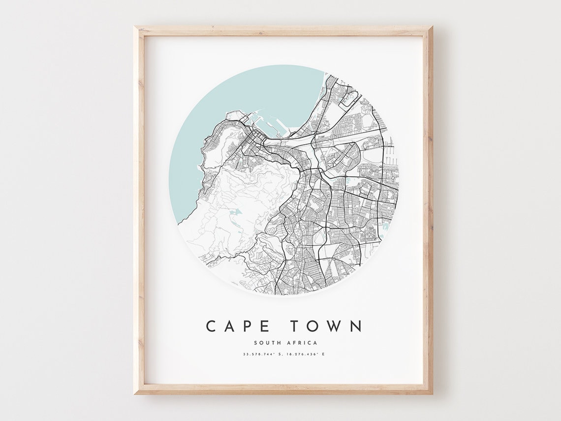 Cape Town South Africa Map Poster Minimalist Circular Street Art