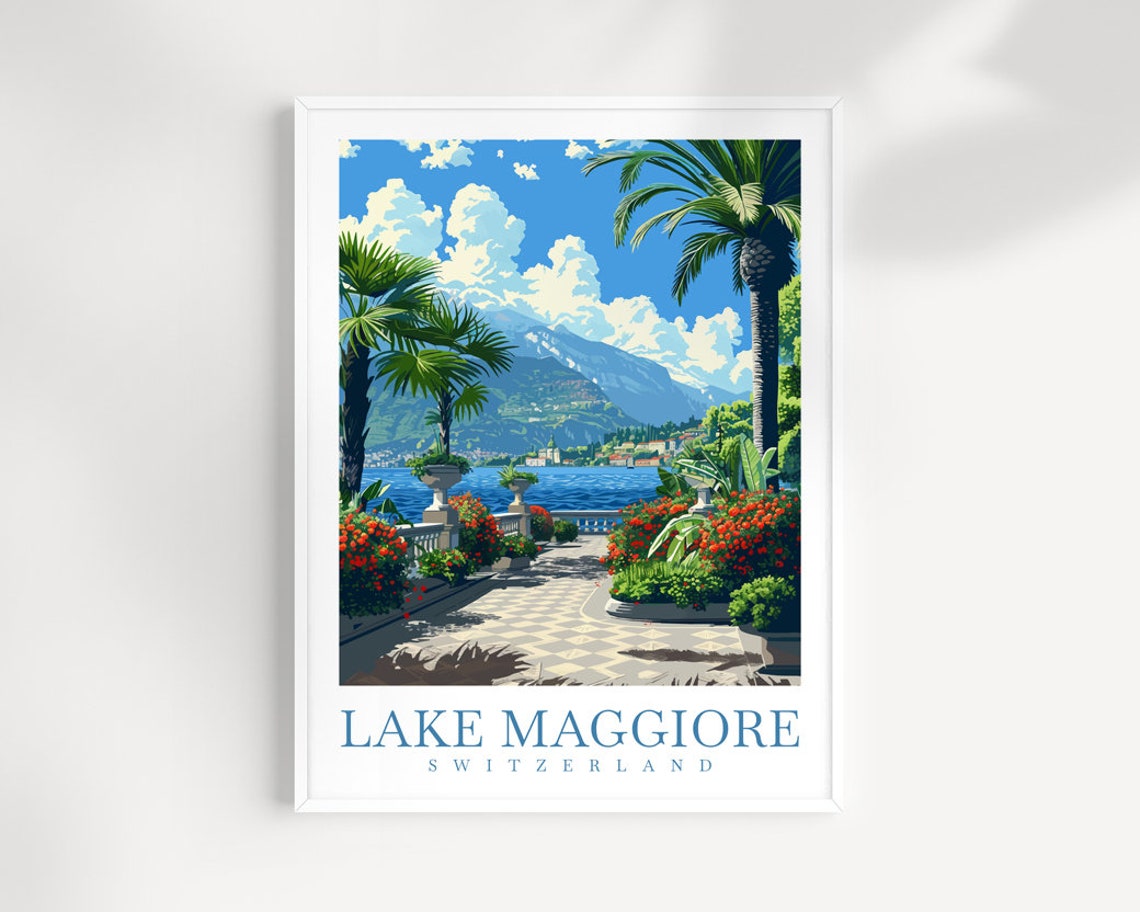 Lake Maggiore Switzerland Lakeside Promenade Palms Travel Wall Art
