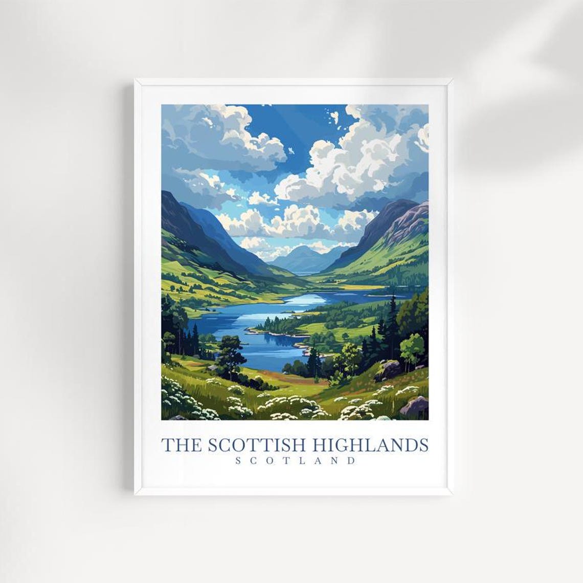 Scottish Highlands Mountain Loch With Wildflowers And Peaks Poster