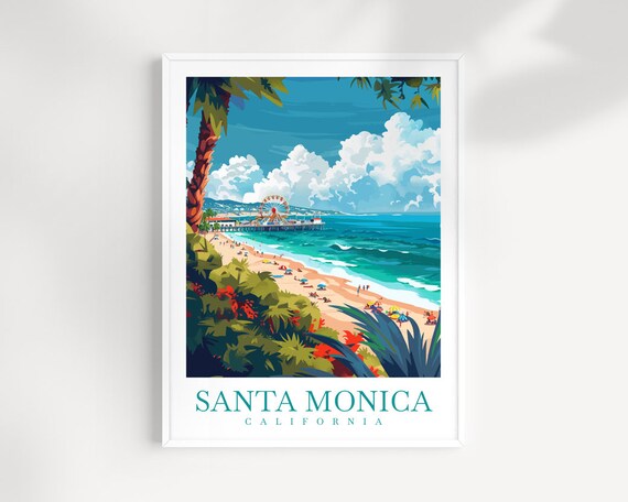 Santa Monica California Pier Ferris Wheel Sunny Beach Day Poster