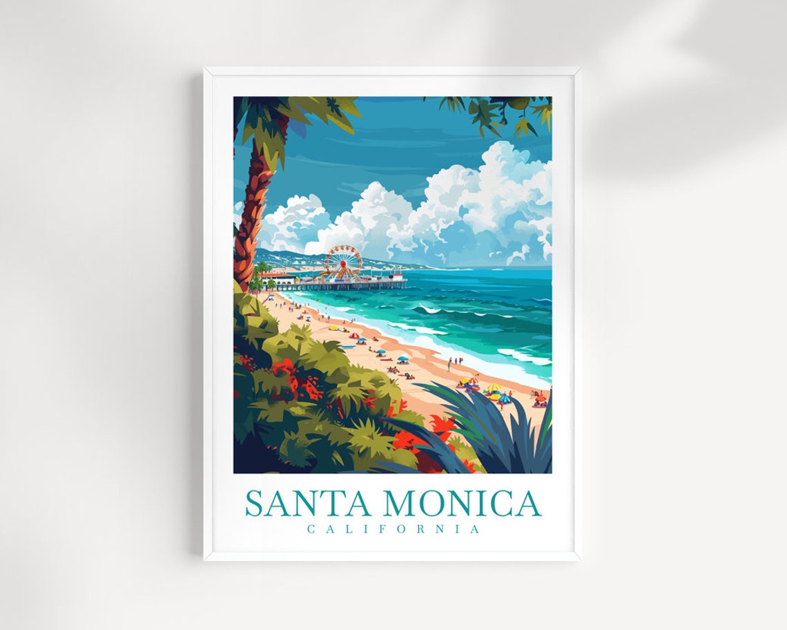 Santa Monica California Pier Ferris Wheel Sunny Beach Day Poster