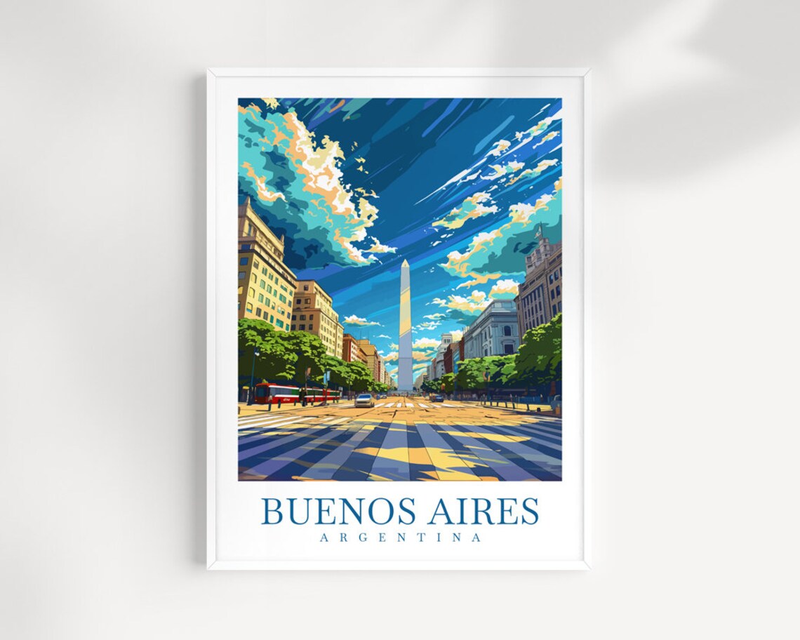 Buenos Aires Argentina Obelisk Avenue Grand Boulevard Travel Art Poster