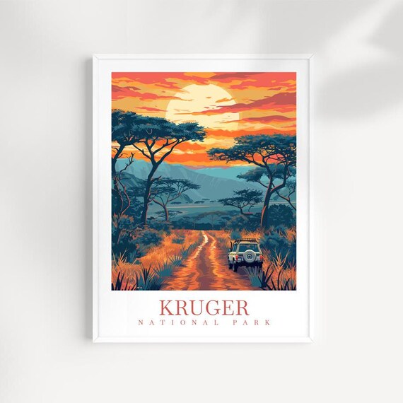 Kruger National Park Safari Sunset Acacia Trees Africa Travel Poster