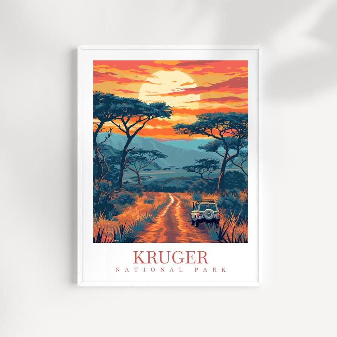 Kruger National Park Safari Sunset Acacia Trees Africa Travel Poster