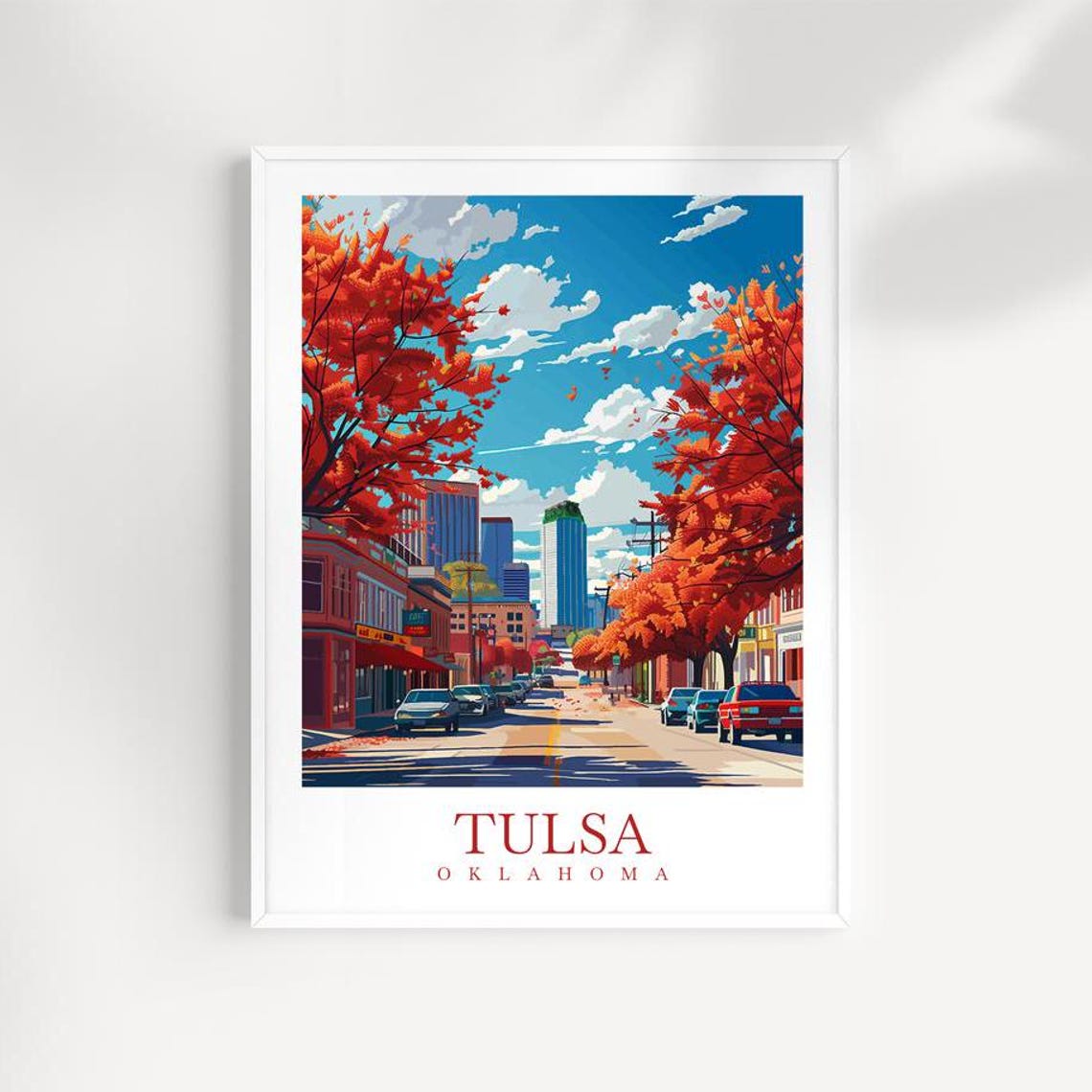 Tulsa Oklahoma Downtown Autumn Street Red Maple Trees Poster