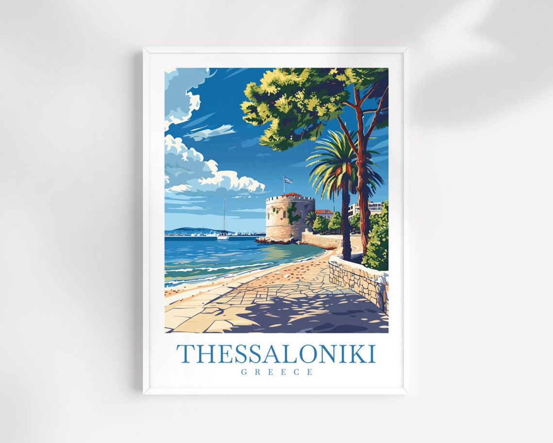 Thessaloniki Greece White Tower Seafront Promenade Sailboat Poster