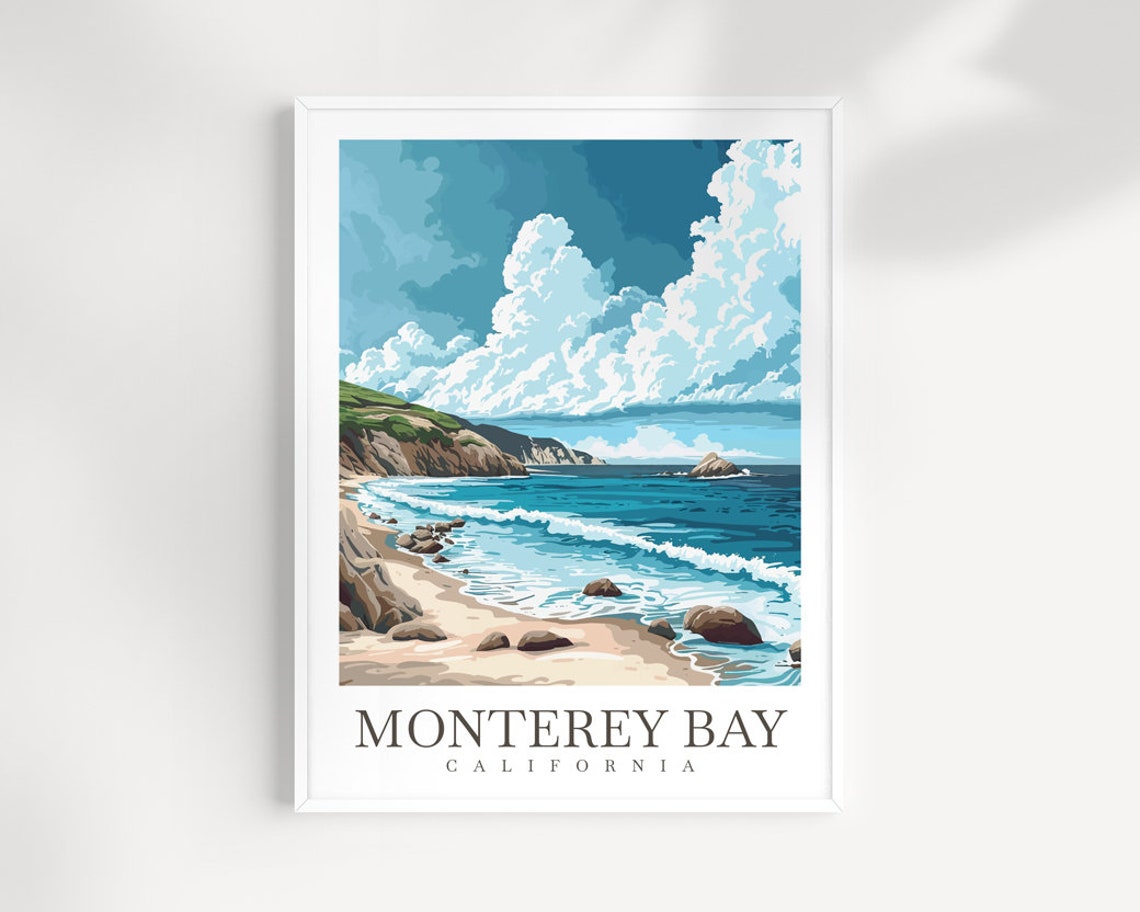Monterey Bay California Sandy Beach Seascape Scene Travel Poster