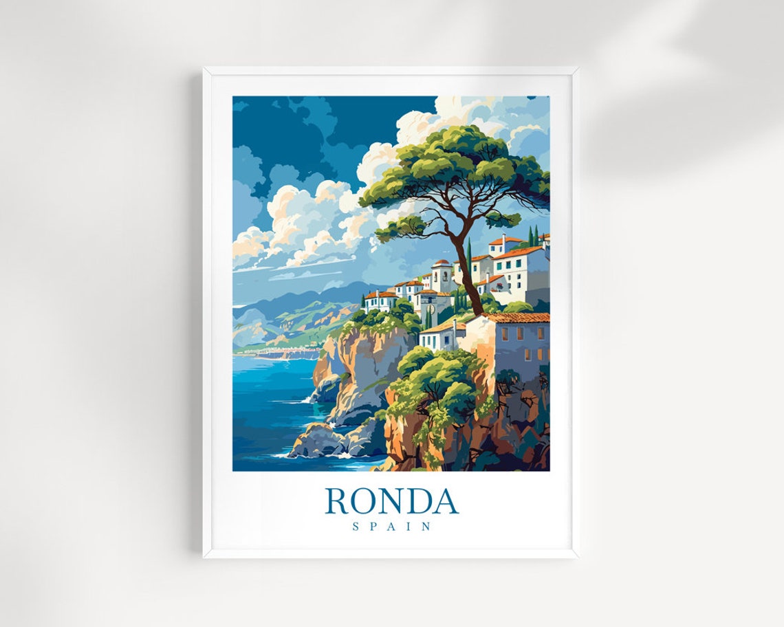 Ronda Spain Coastal Cliff Village Pine Tree Scenic Travel Poster