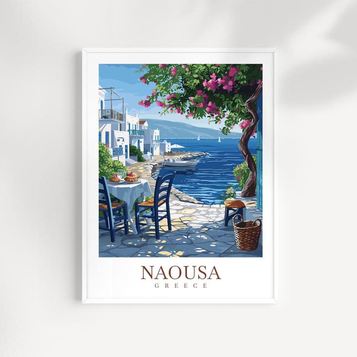 Naousa Paros Greece Waterfront Cafe Bougainvillea Travel Poster
