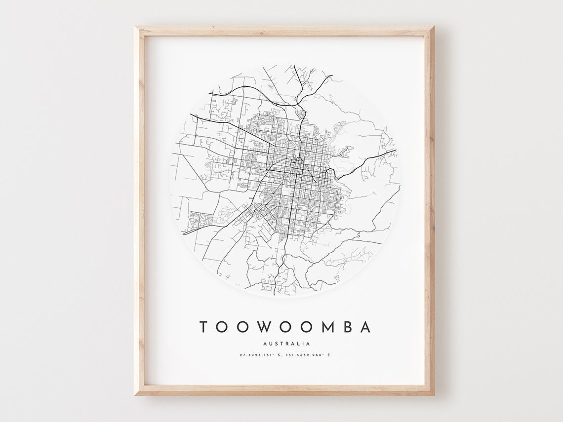 Toowoomba Australia Minimalist City Map Circular Street Art Poster
