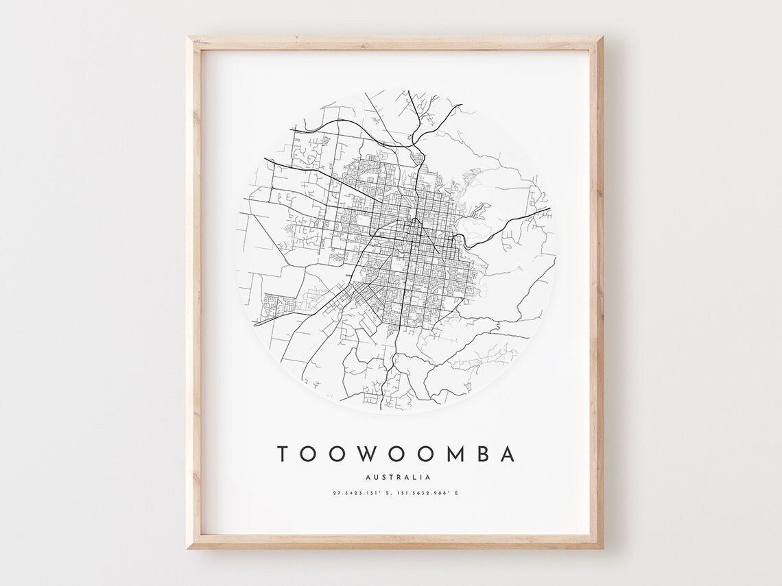 Toowoomba Map Print City Street Poster Wall Art