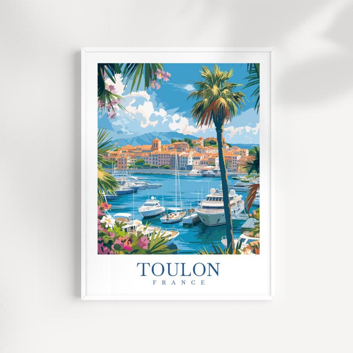 Toulon France Riviera Harbor Palm Yachts Coastal Travel Poster
