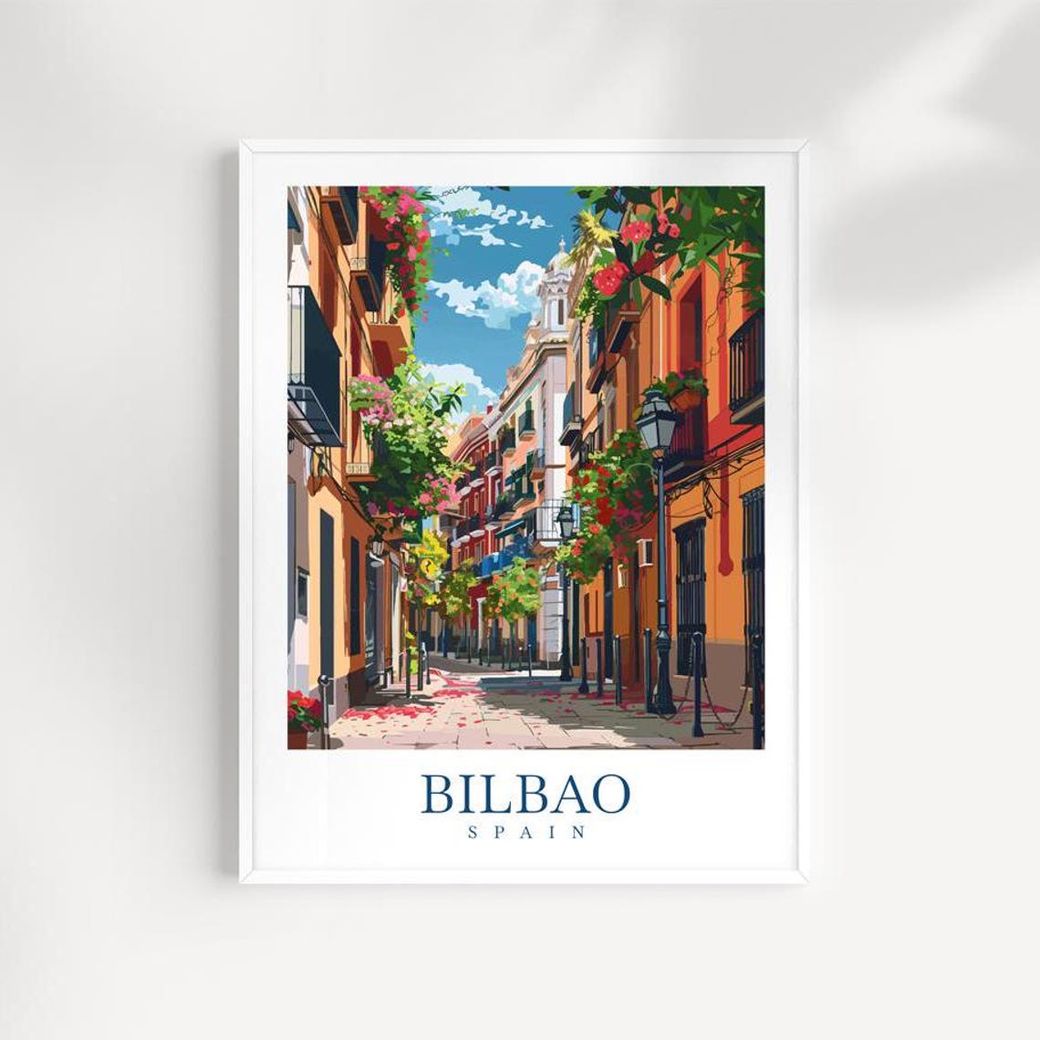 Bilbao Spain Charming Flower Filled Old Street Town Balconies Poster