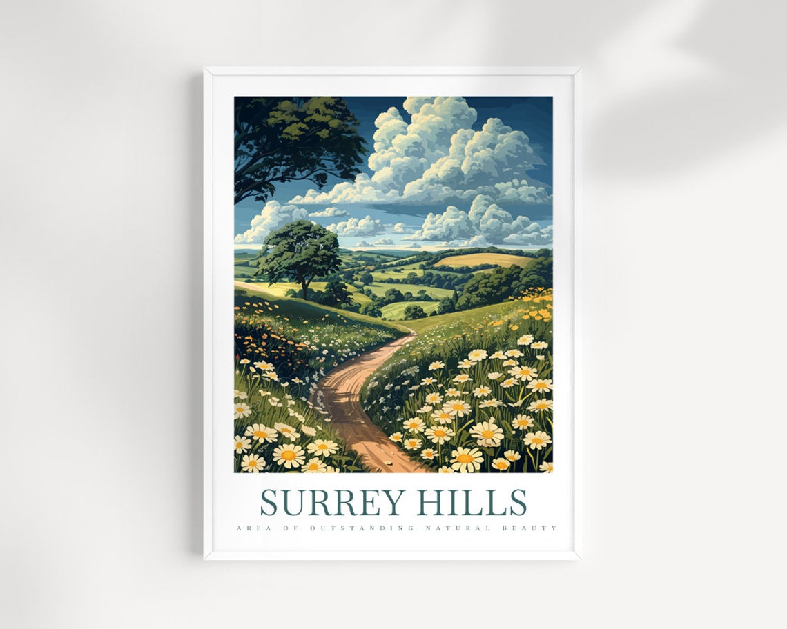 Surrey Hills England Countryside Path Among Wild Daisies Poster