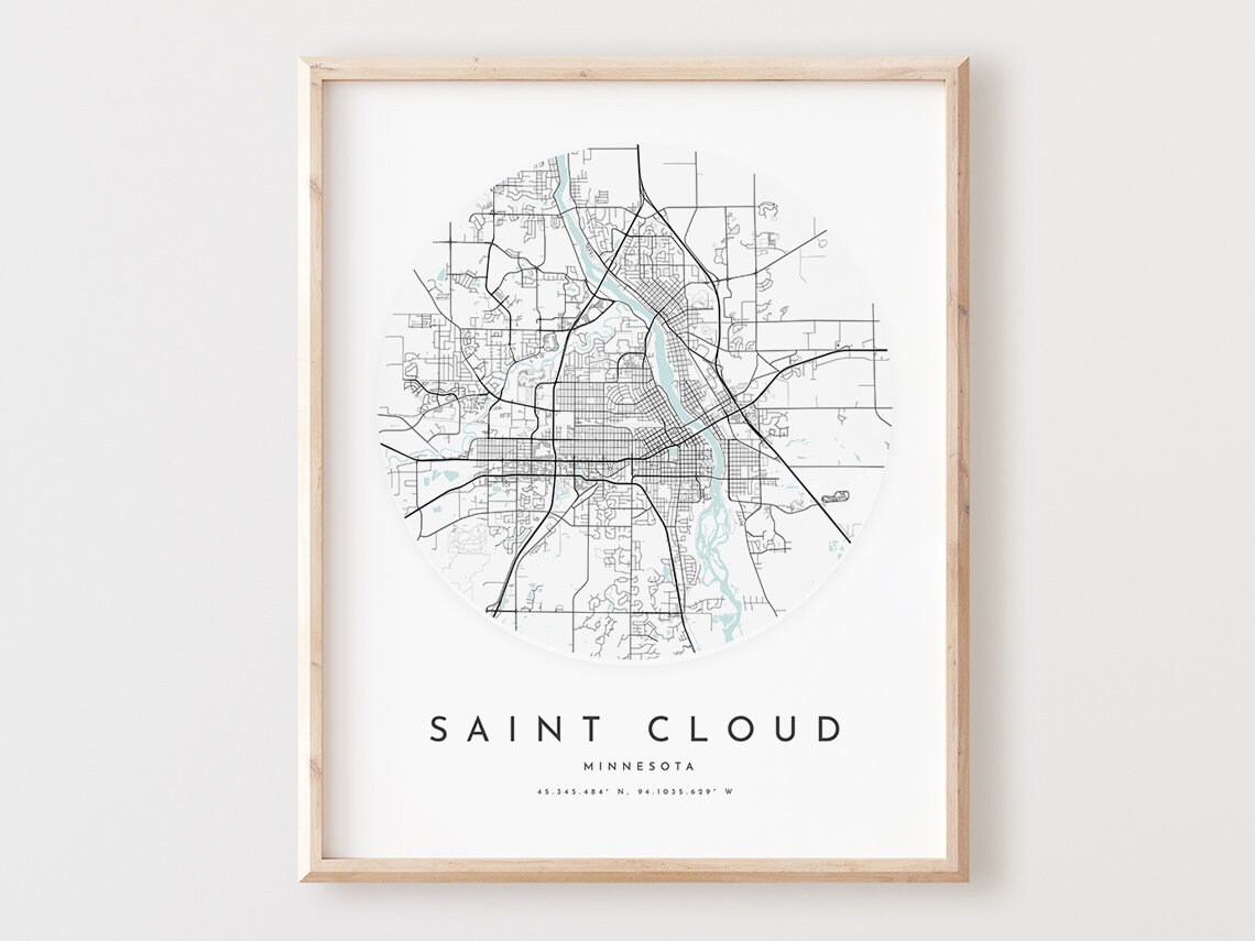 Saint Cloud Minnesota Map Art Print, City Streets