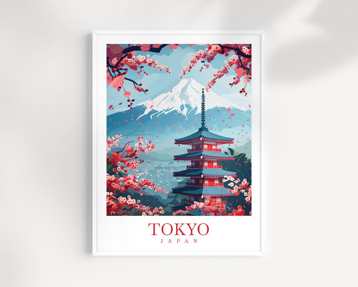 Mount Fuji With Pagoda And Cherry Blossoms Japan Travel Poster