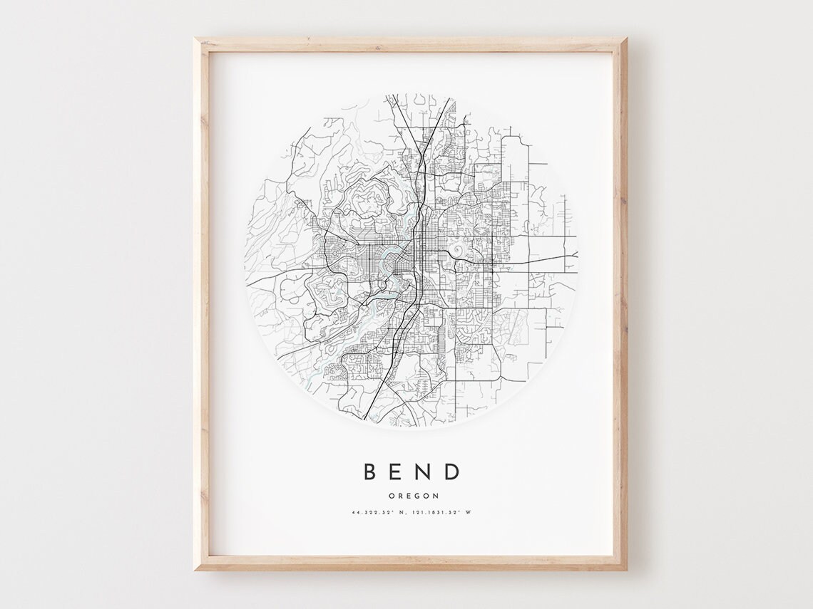 Bend Oregon Map Print Minimalist City Street Art