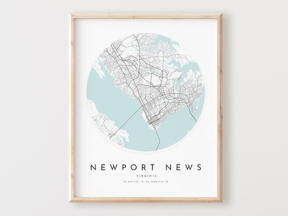Newport News Map Print Virginia City Wall Art