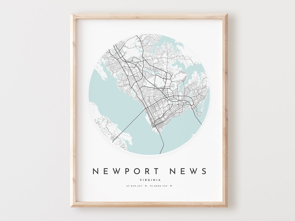 Newport News Map Print Virginia City Wall Art