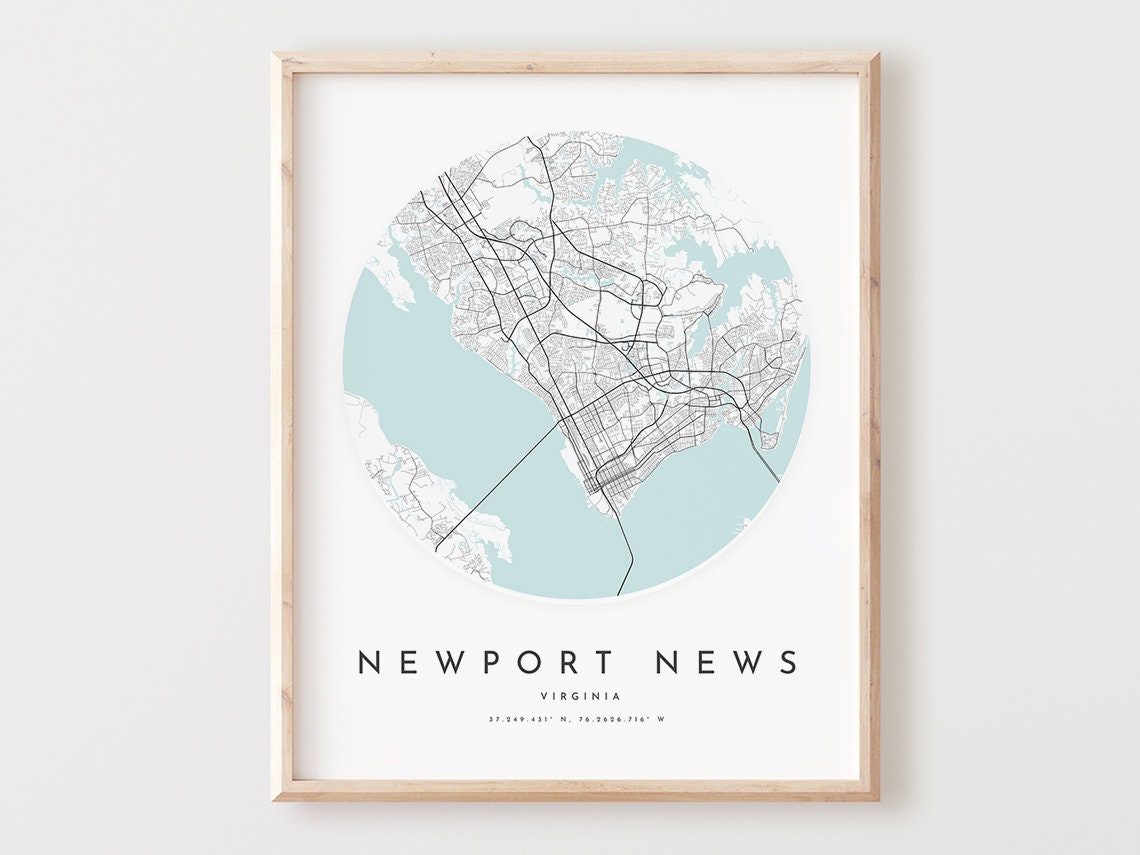 Newport News Virginia City Map Poster Minimalist City Map Wall Decor