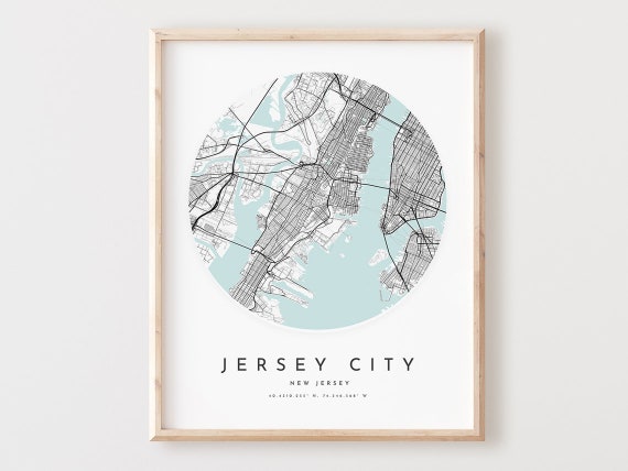 Jersey City Map Art Print Modern Nj Road Poster