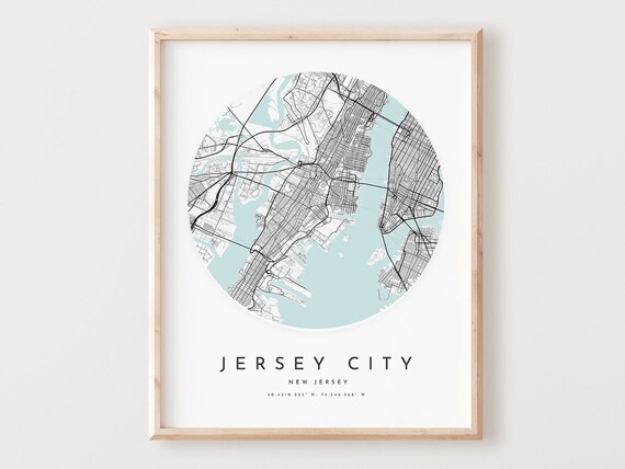 Jersey City New Jersey Minimalist Circular Hudson River Map Poster