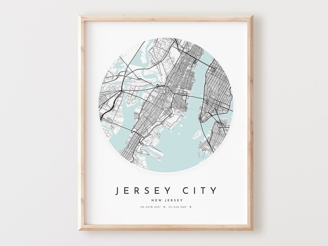 Jersey City New Jersey Minimalist Circular Hudson River Map Poster
