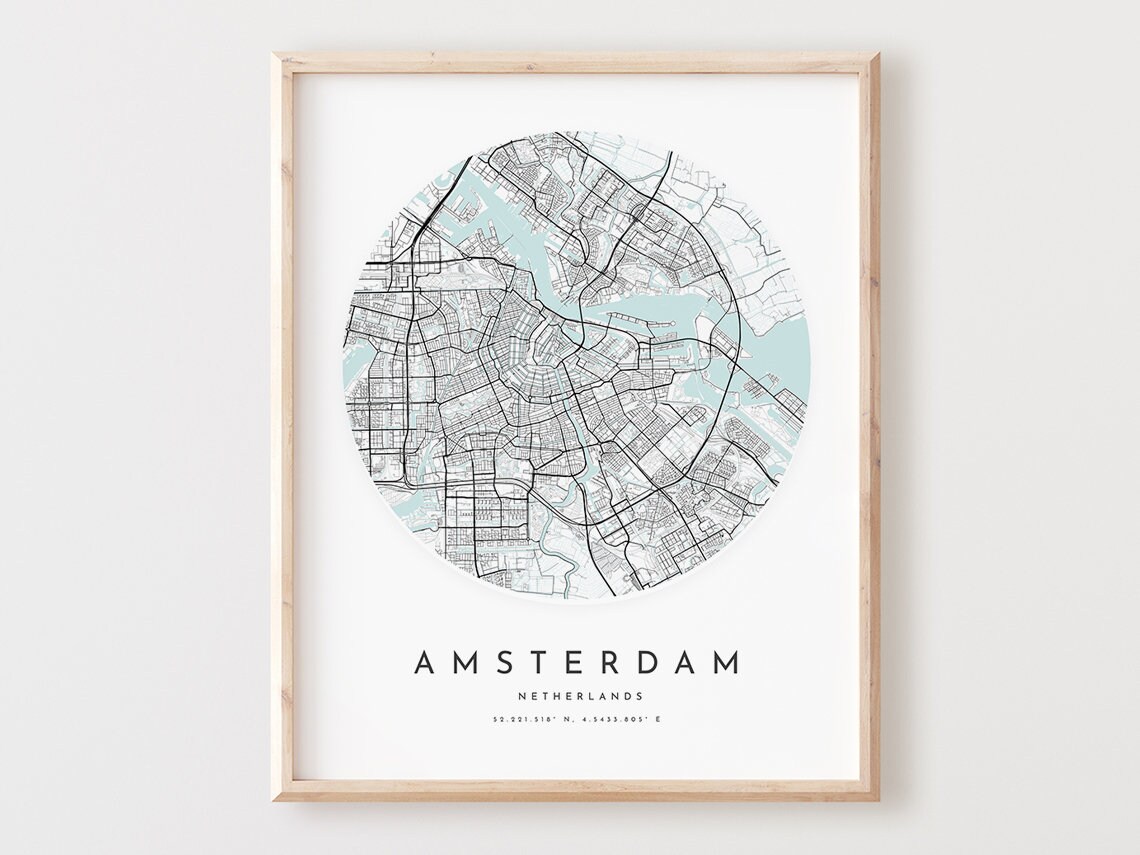 Amsterdam Netherlands Circular City Map Dutch Modern Travel Wall Poster