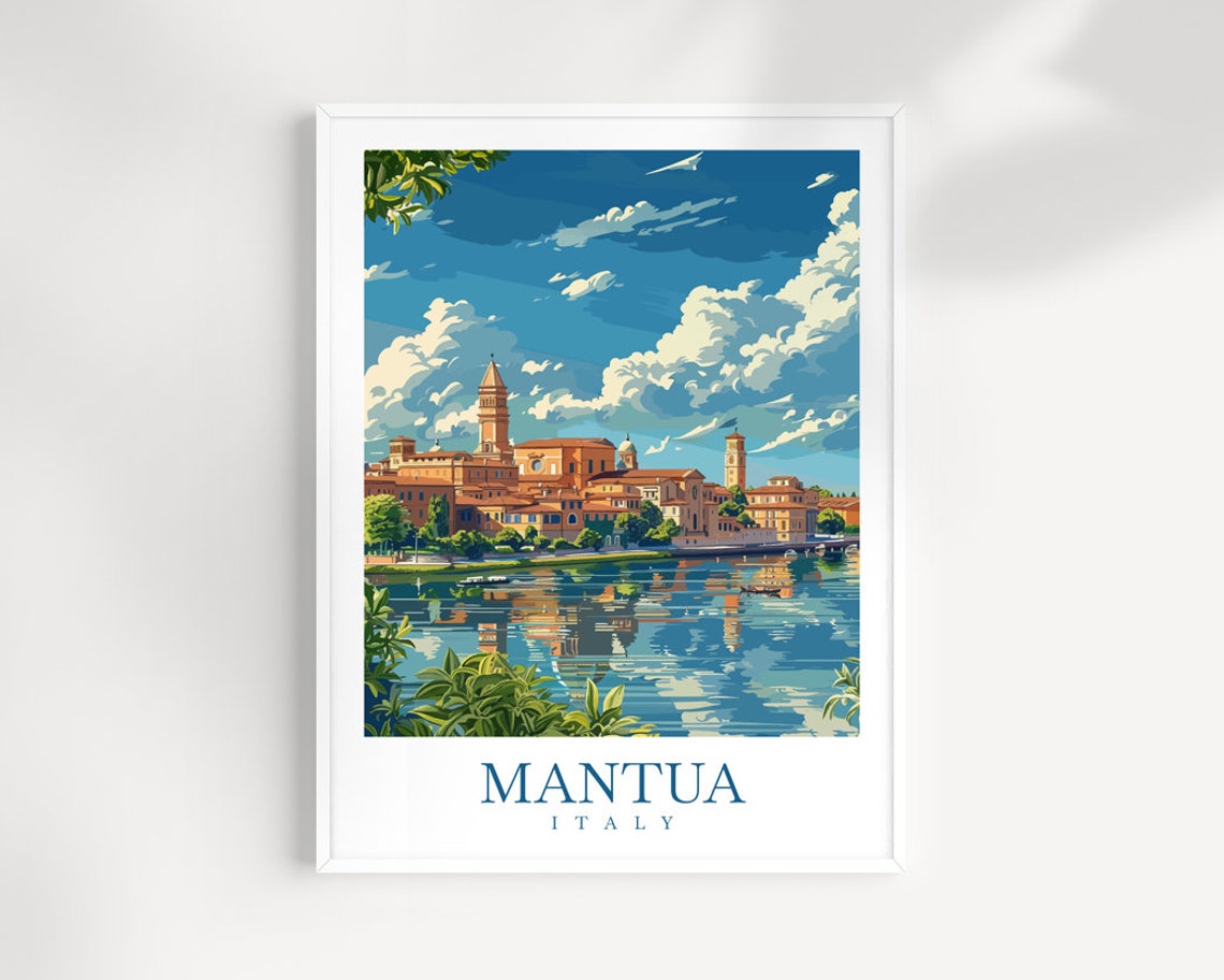 Mantua Italy Lake Reflection Skyline Towers View Travel Poster