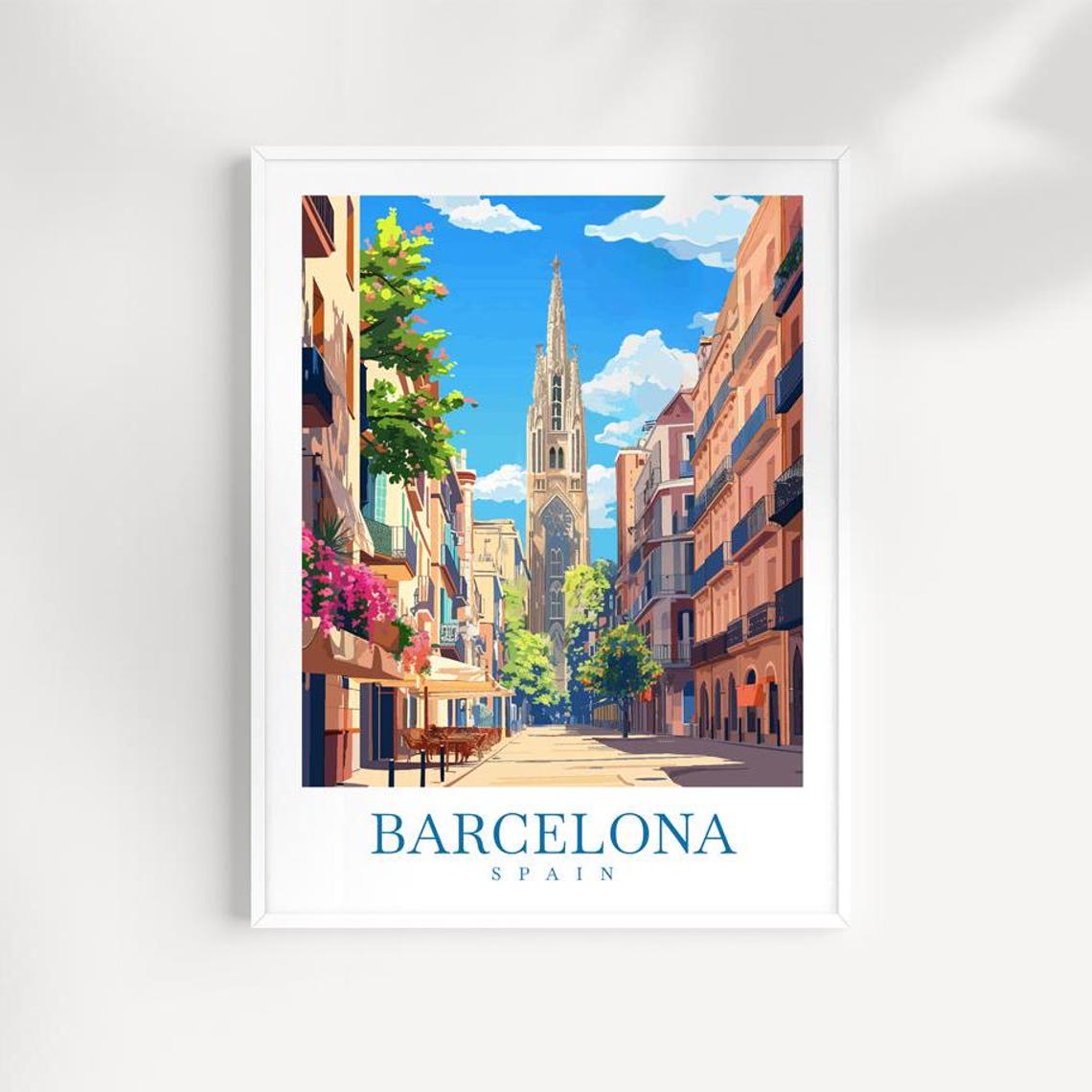 Barcelona Spain Gothic Quarter Street Cathedral Travel Poster
