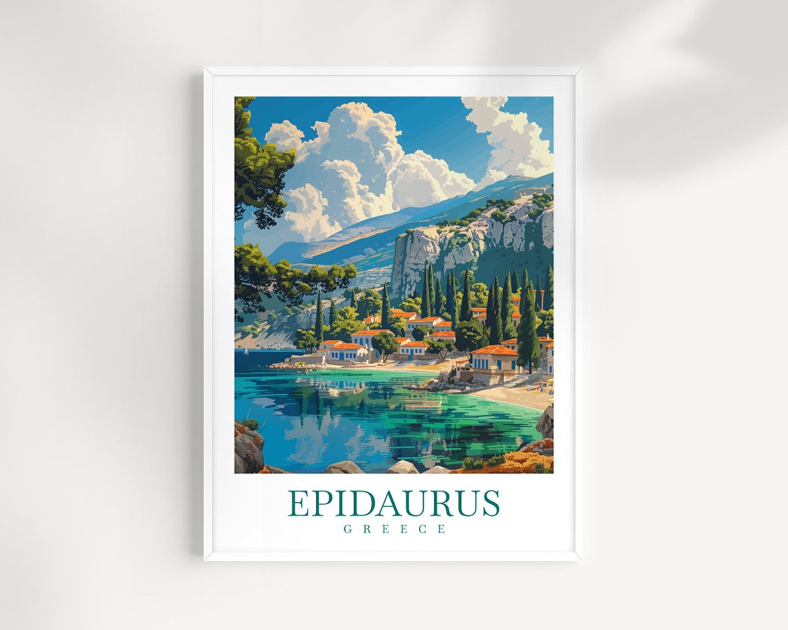 Epidaurus Greece Turquoise Bay Coastal Village Cliffs Travel Wall Art