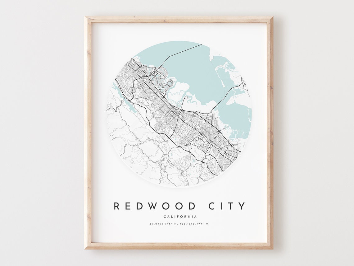 Redwood City California Minimalist Map Round Street Plan Art Poster