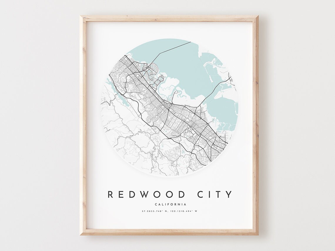 Redwood City Map Print Road Wall Art