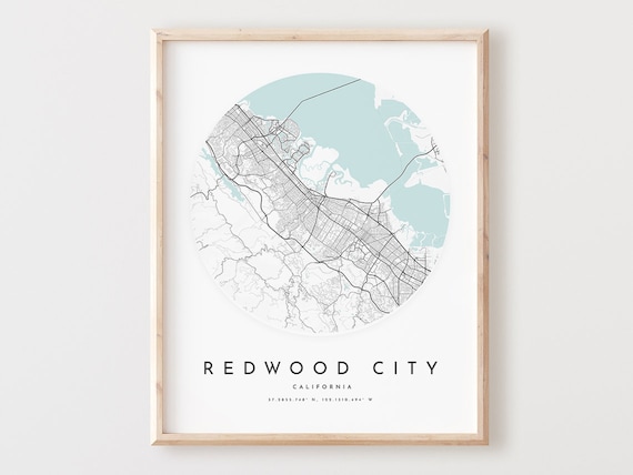 Redwood City Map Print Road Wall Art