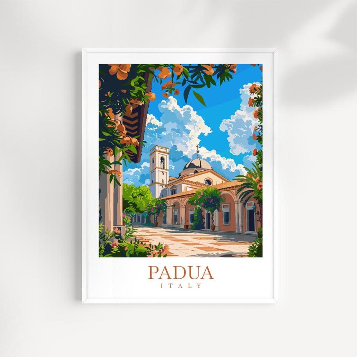 Padua Italy Historic Church Courtyard Floral Illustration Poster