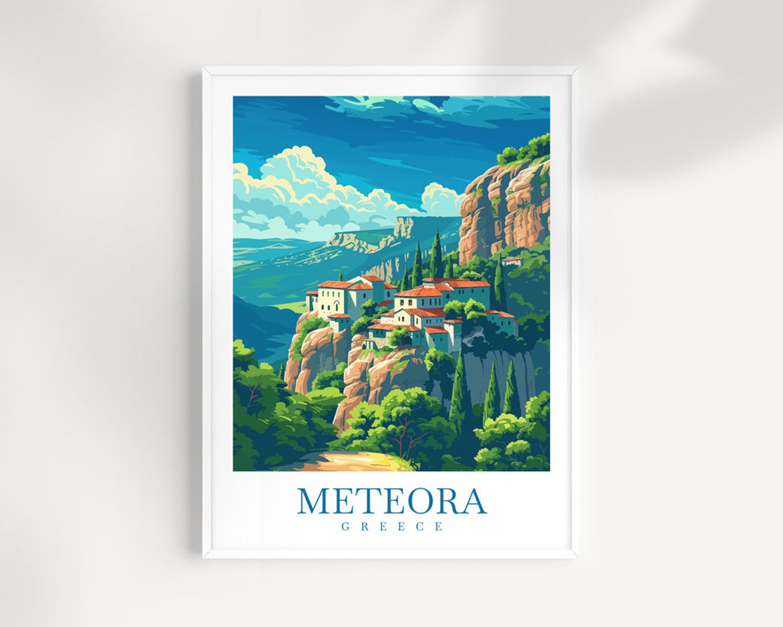 Meteora Greece Monastery Poster Cliffside Monks Rock Formation View