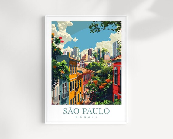 Sao Paulo Brazil Colorful Hillside Street Historic Houses Poster