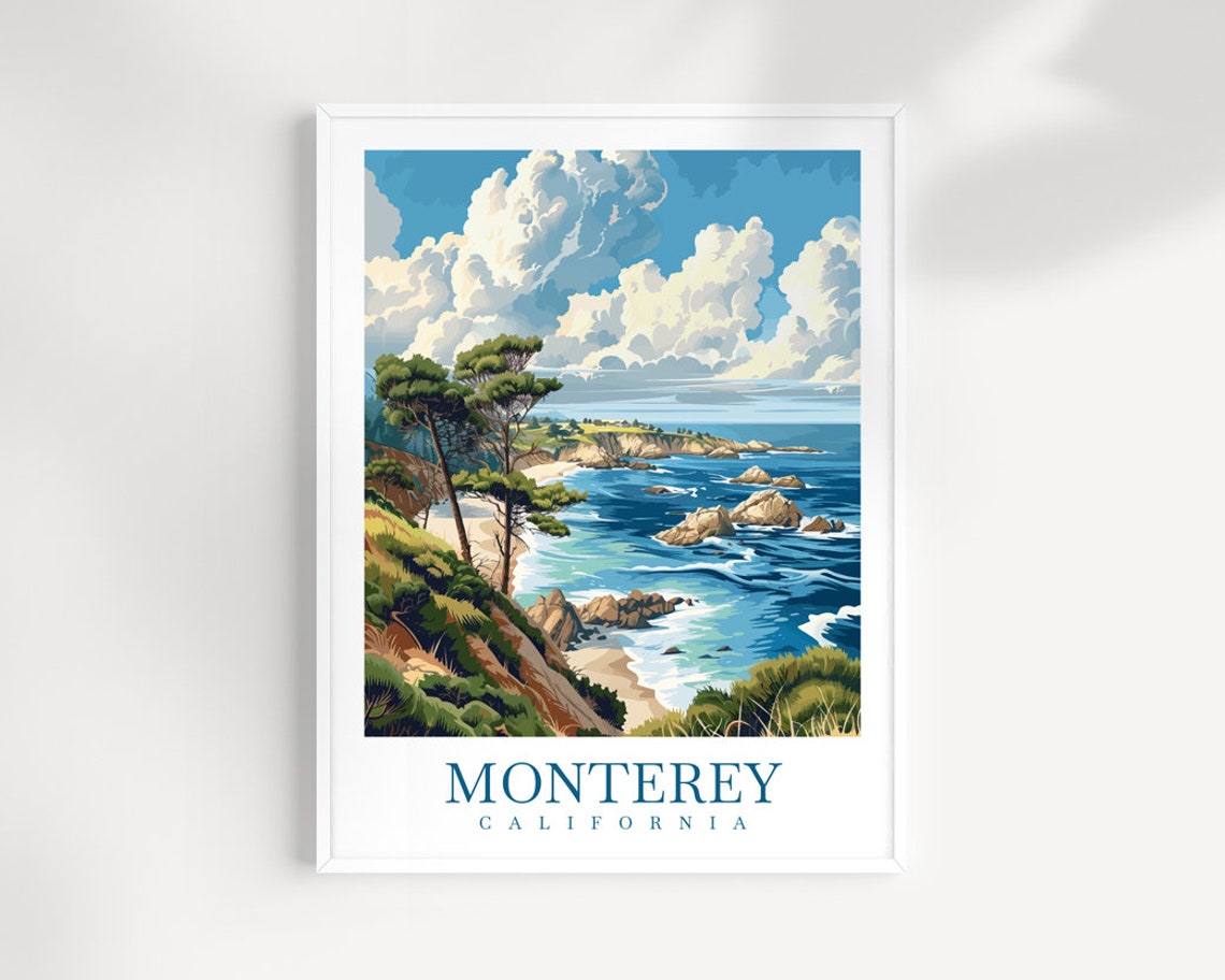Monterey California Rocky Coast Cypress Trees Seascape Poster