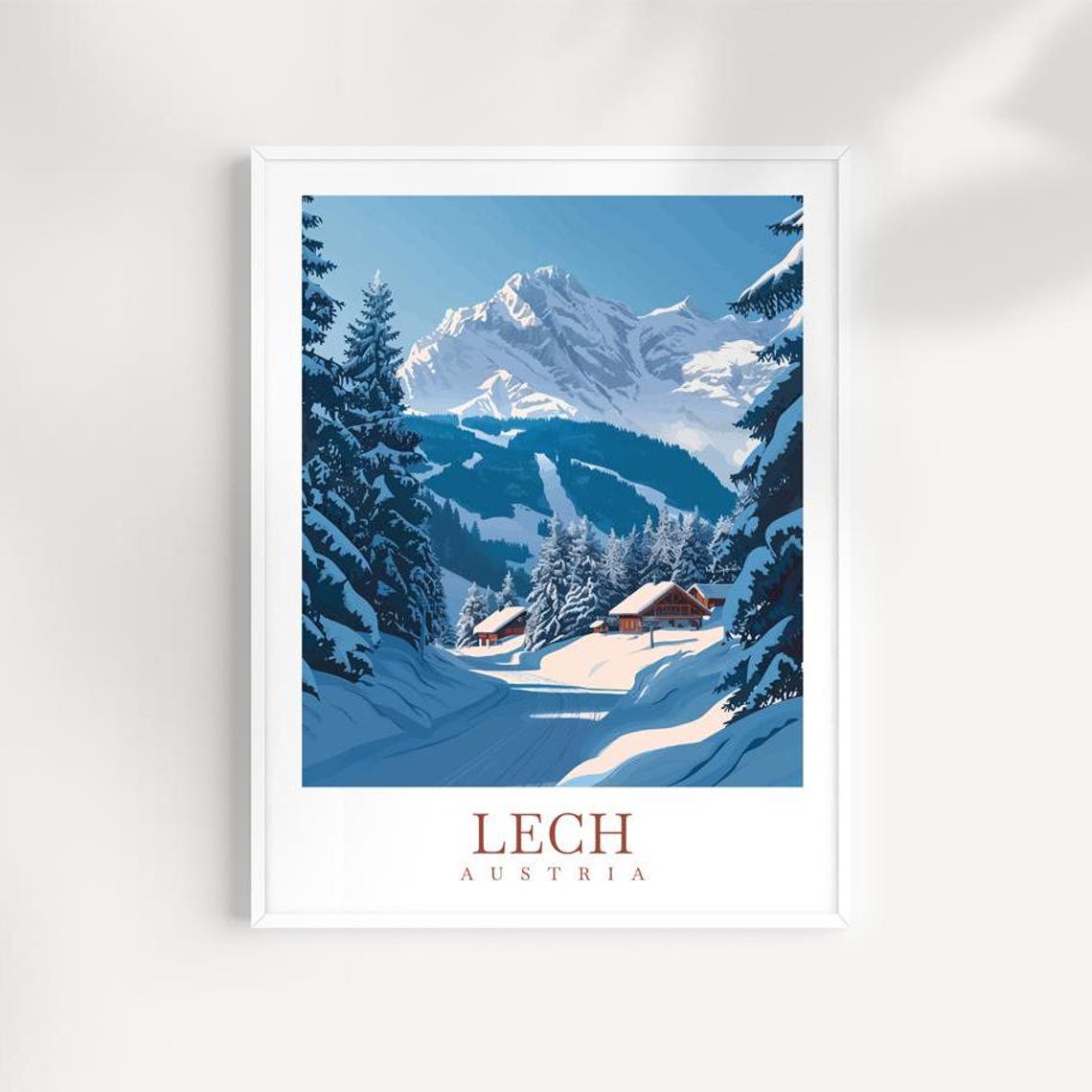 Lech Austria Snowy Alpine Village Winter Ski Resort Travel Poster