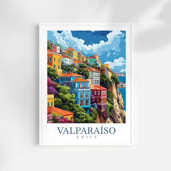 Valparaiso Chile Colorful Hillside Houses Poster Over The Sea