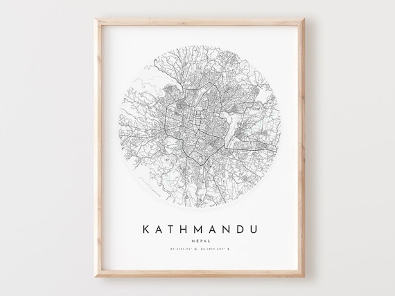 Kathmandu Map Print City Street Wall Art